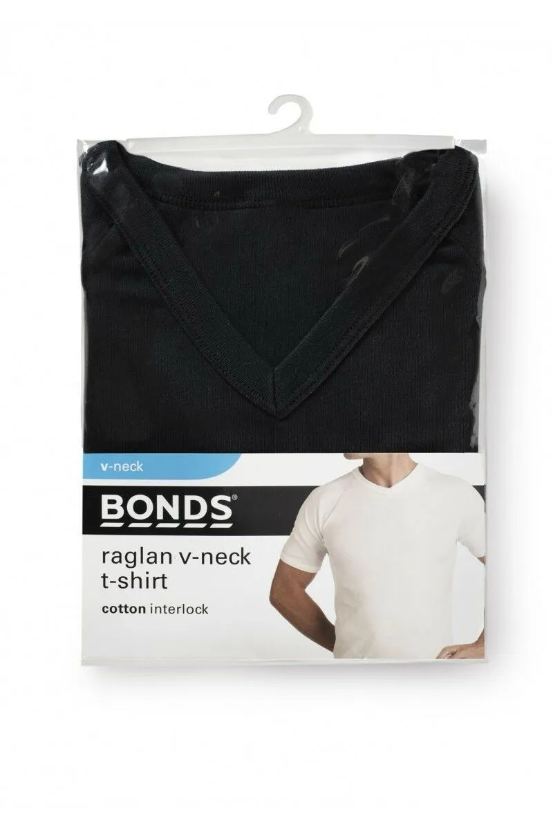 5 x Bonds Raglan Tshirt Crew / V Neck Tee Top - Black White Grey Navy