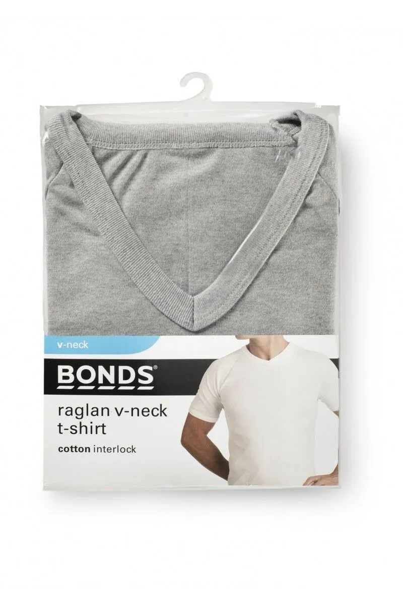 5 x Bonds Raglan Tshirt Crew / V Neck Tee Top - Black White Grey Navy