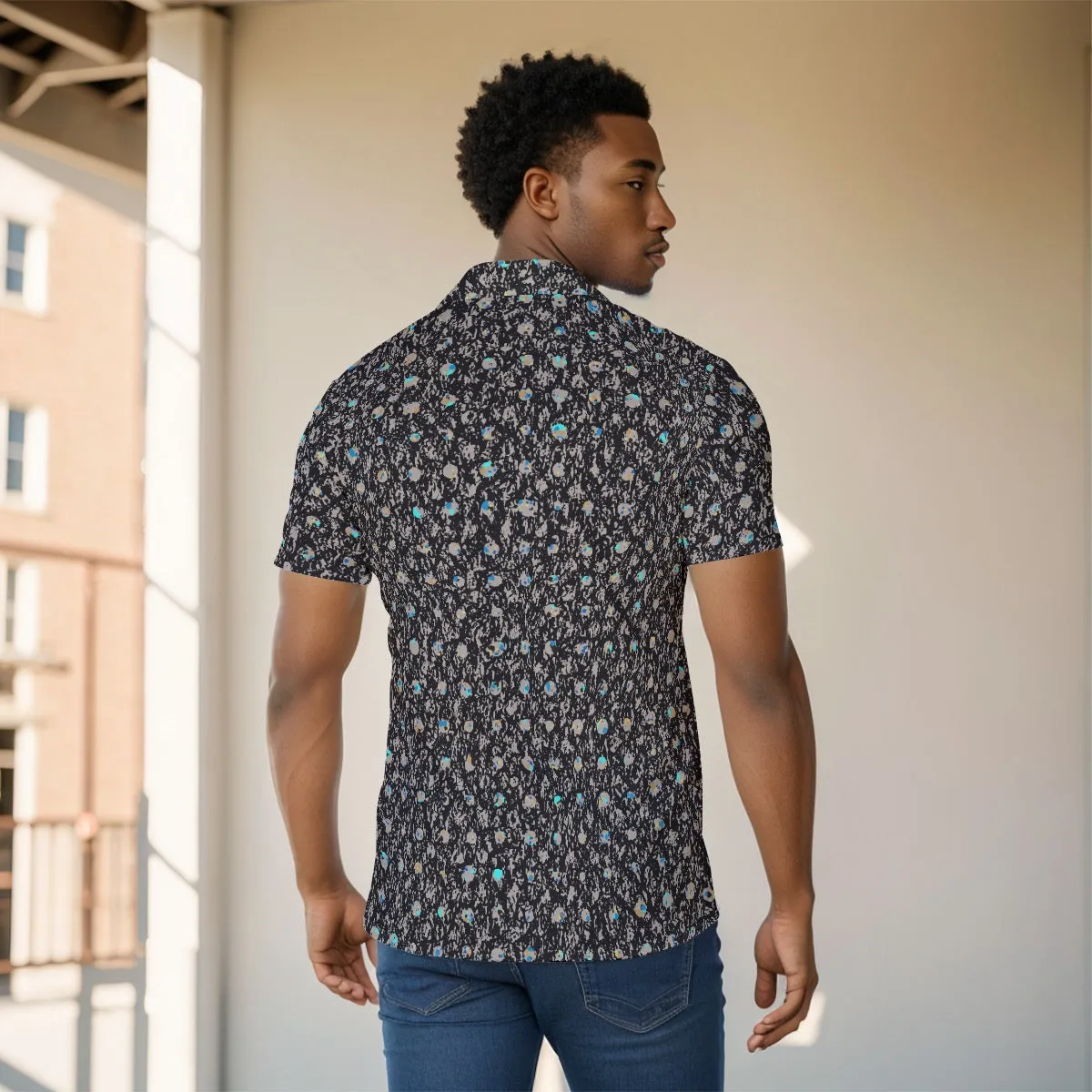 All-Over Print Men's Shirt J 54 teal, and black print