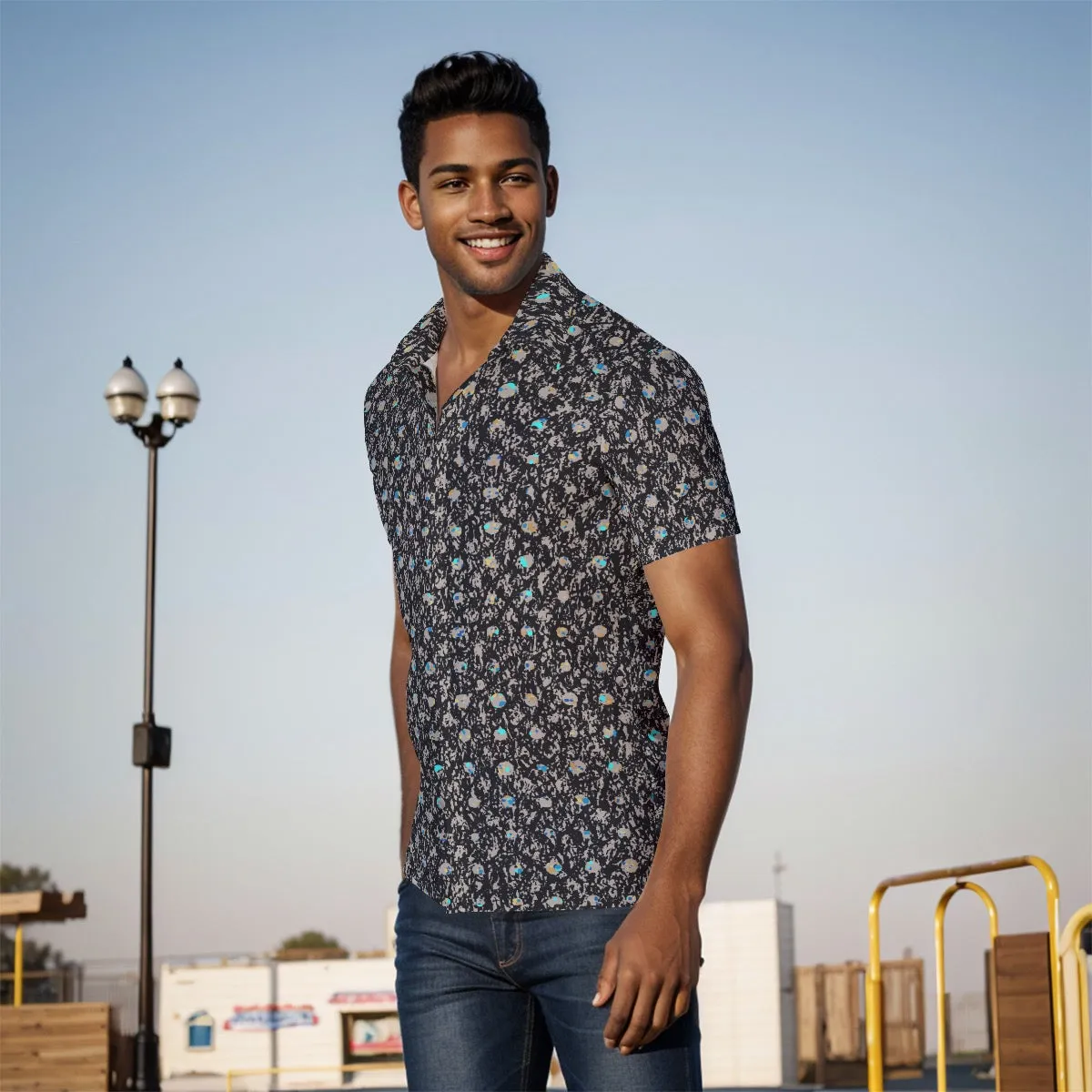 All-Over Print Men's Shirt J 54 teal, and black print