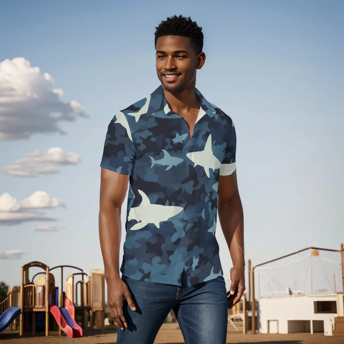 All-Over Print Men's Shirt j3 shark, print