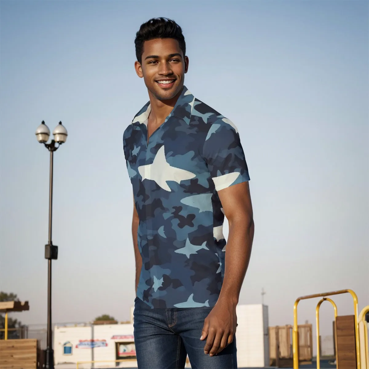 All-Over Print Men's Shirt j3 shark, print