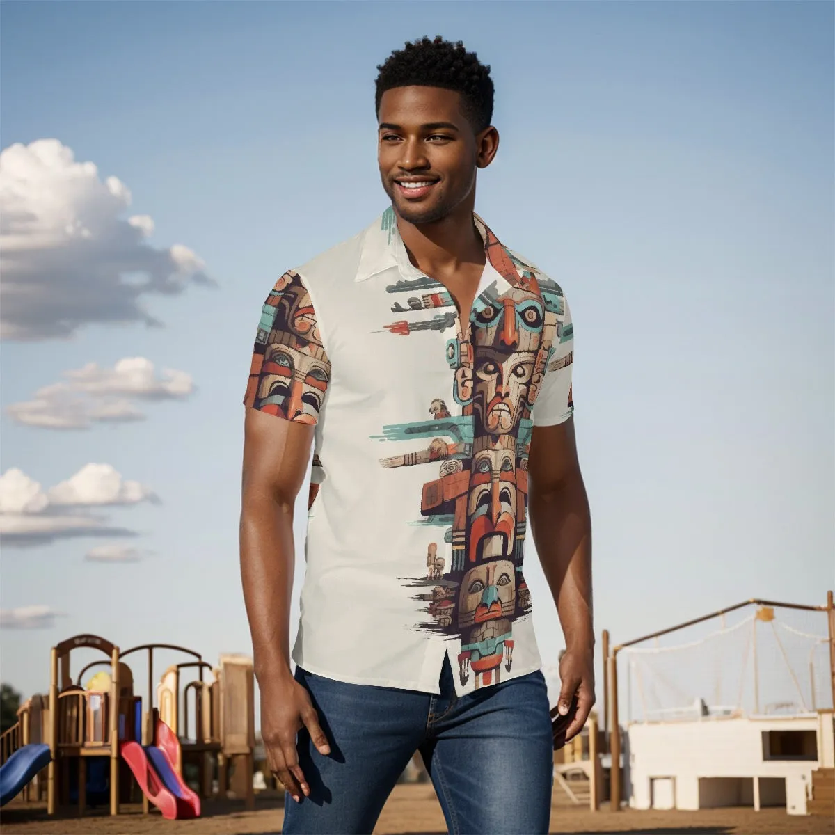 All-Over Print Men's Shirt j9 summer vibes, tiki print