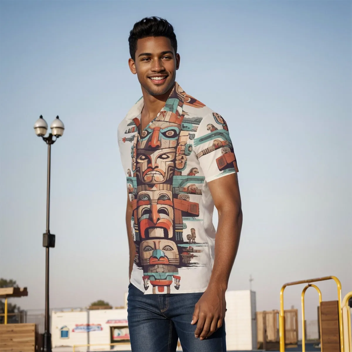 All-Over Print Men's Shirt j9 summer vibes, tiki print