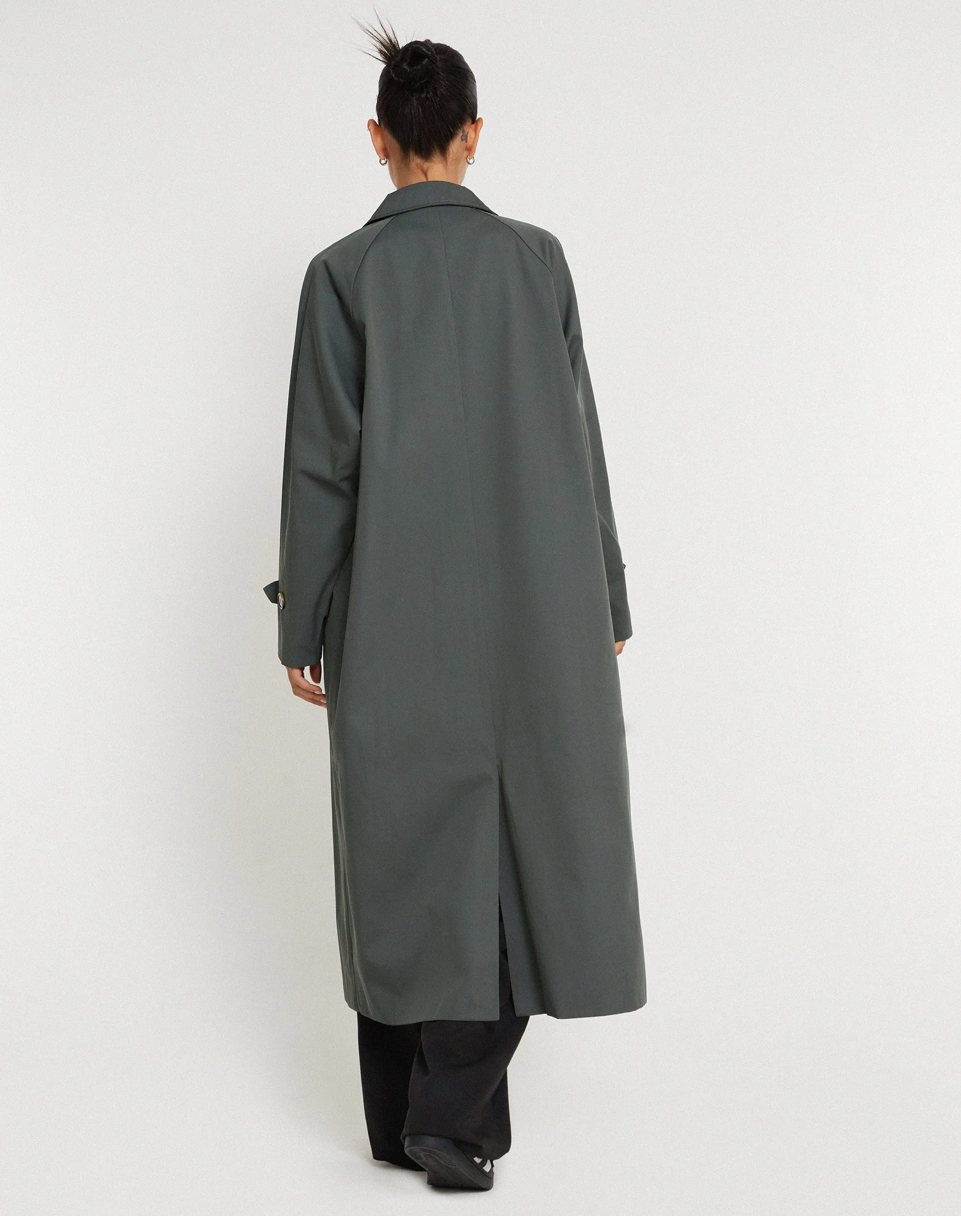 Assa Trench Coat in Light Charcoal with Stripe Lining