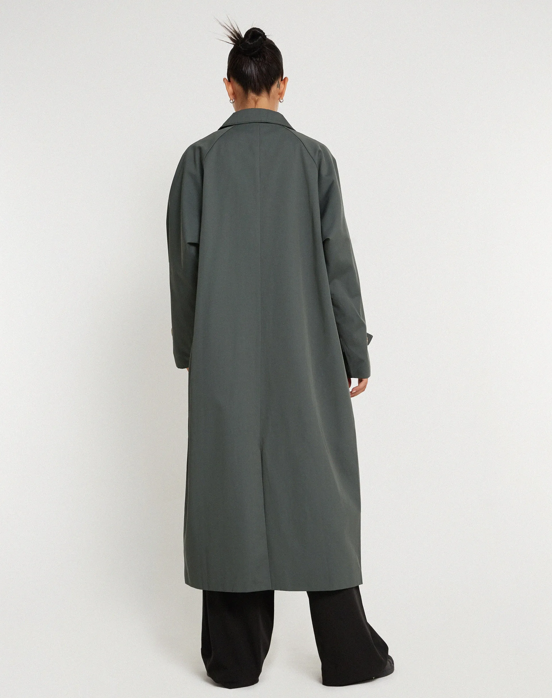 Assa Trench Coat in Light Charcoal with Stripe Lining