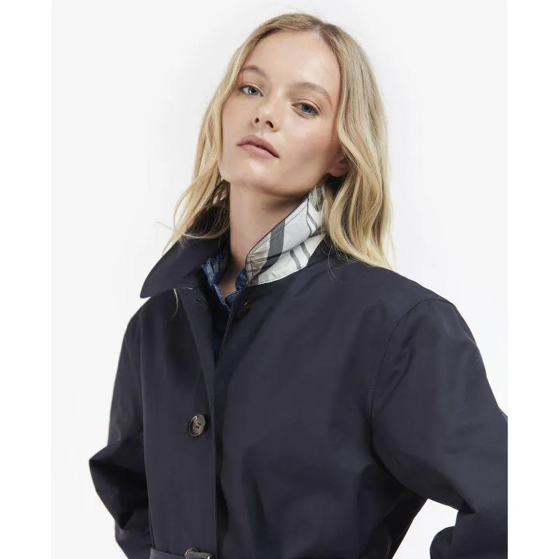 Barbour Opal Ladies Showerproof Trench - Midnight/Rosewood Tartan