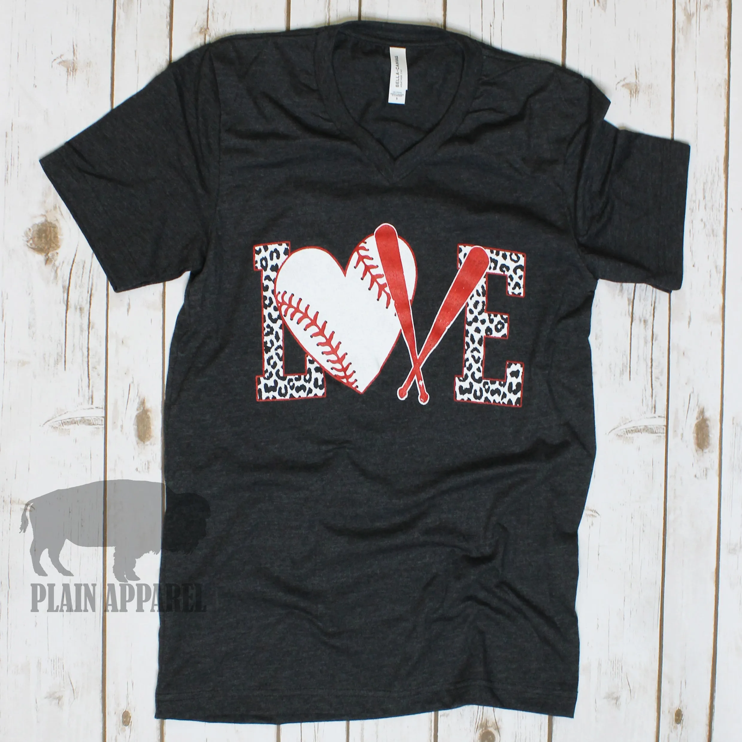 Baseball LOVE Dark Heather Gray V-Neck Tee