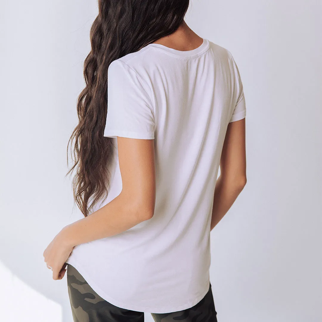 Basic V Neck Tee, Bamboo White