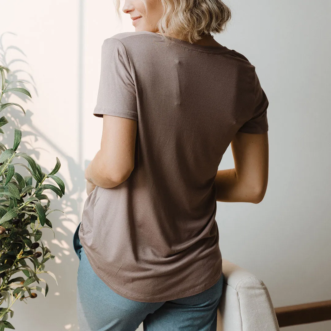 Basic V Neck Tee, Toffee