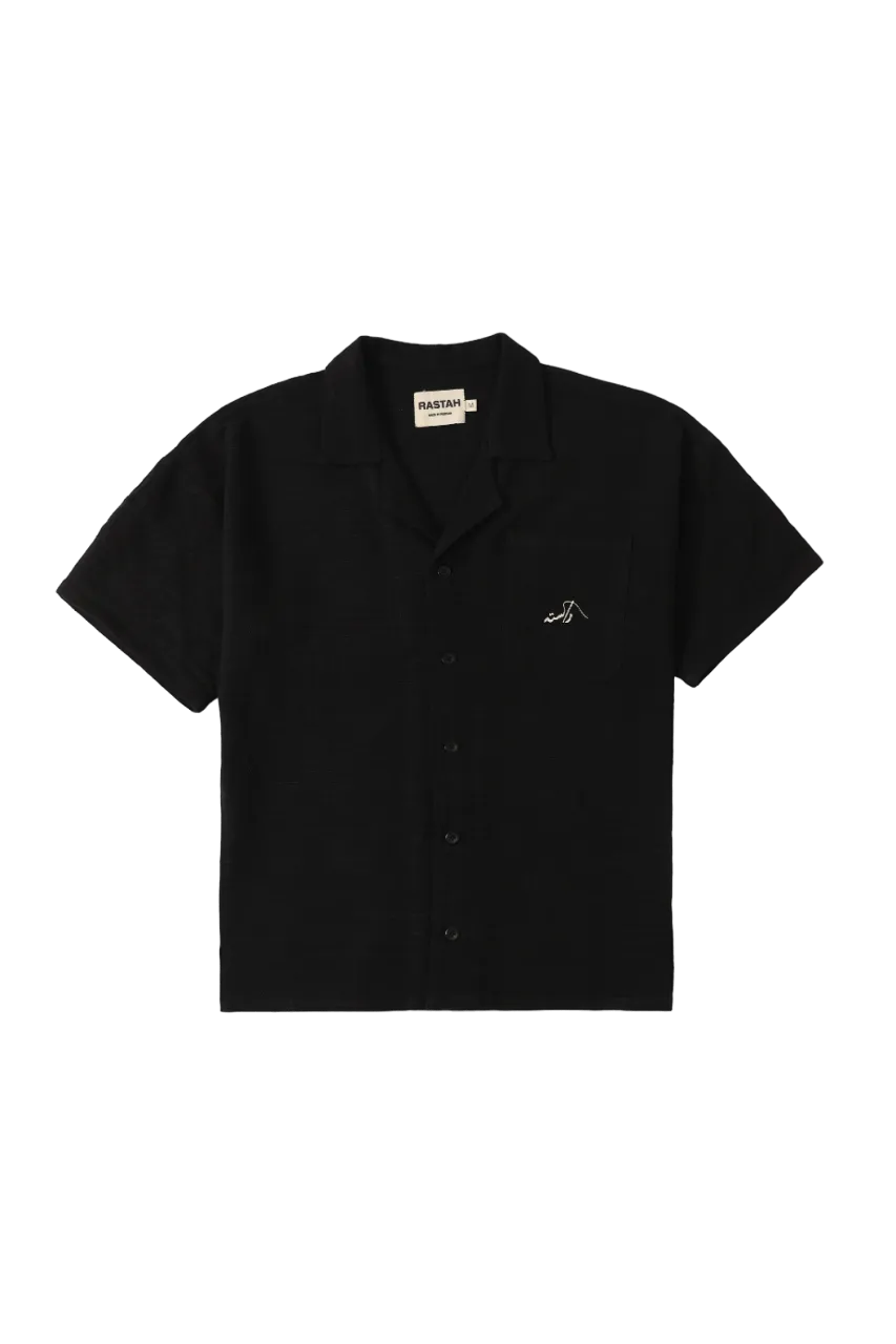 black handwoven button down