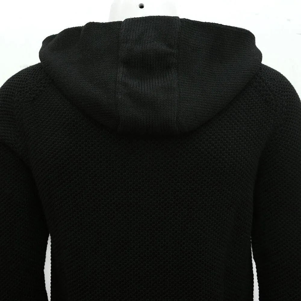 Black Hooded Wool Cardigan