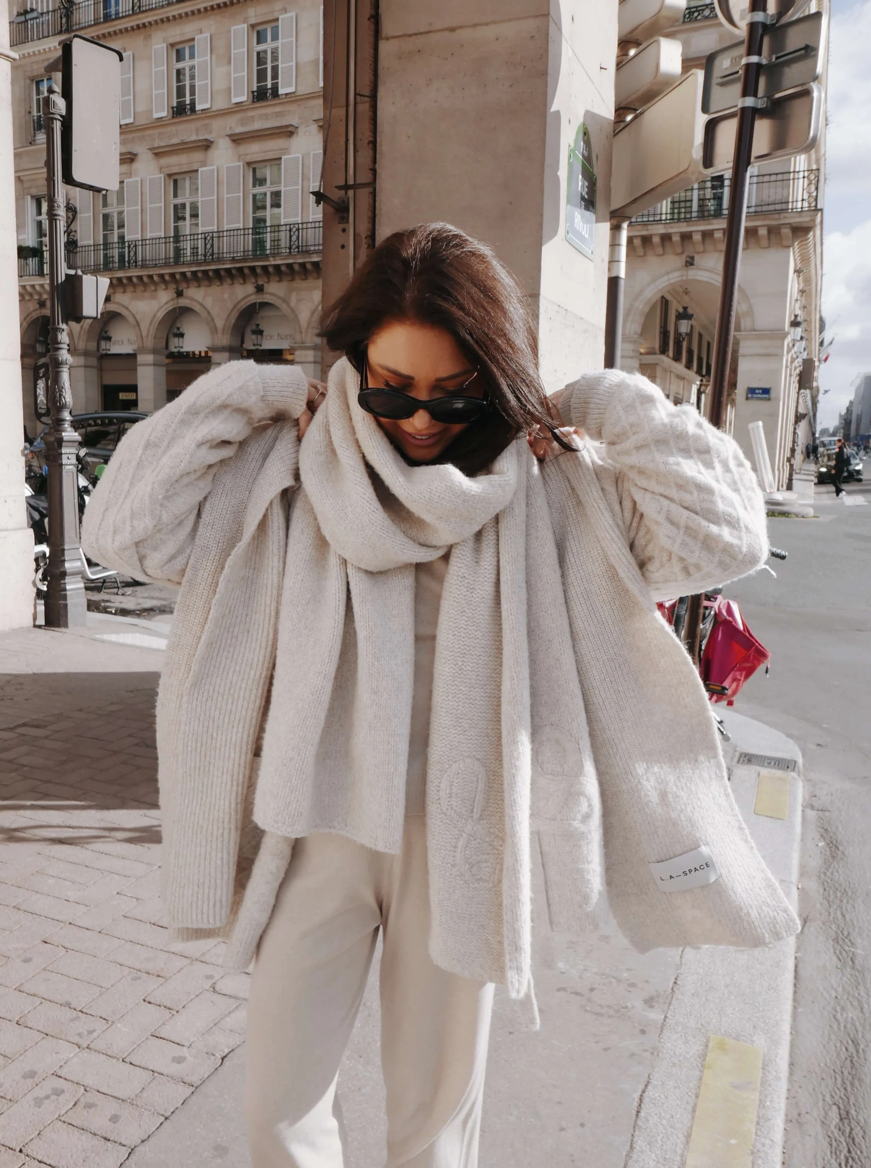 'CAMILLE' KNITTED CARDIGAN WITH SCARF DETAIL BEIGE