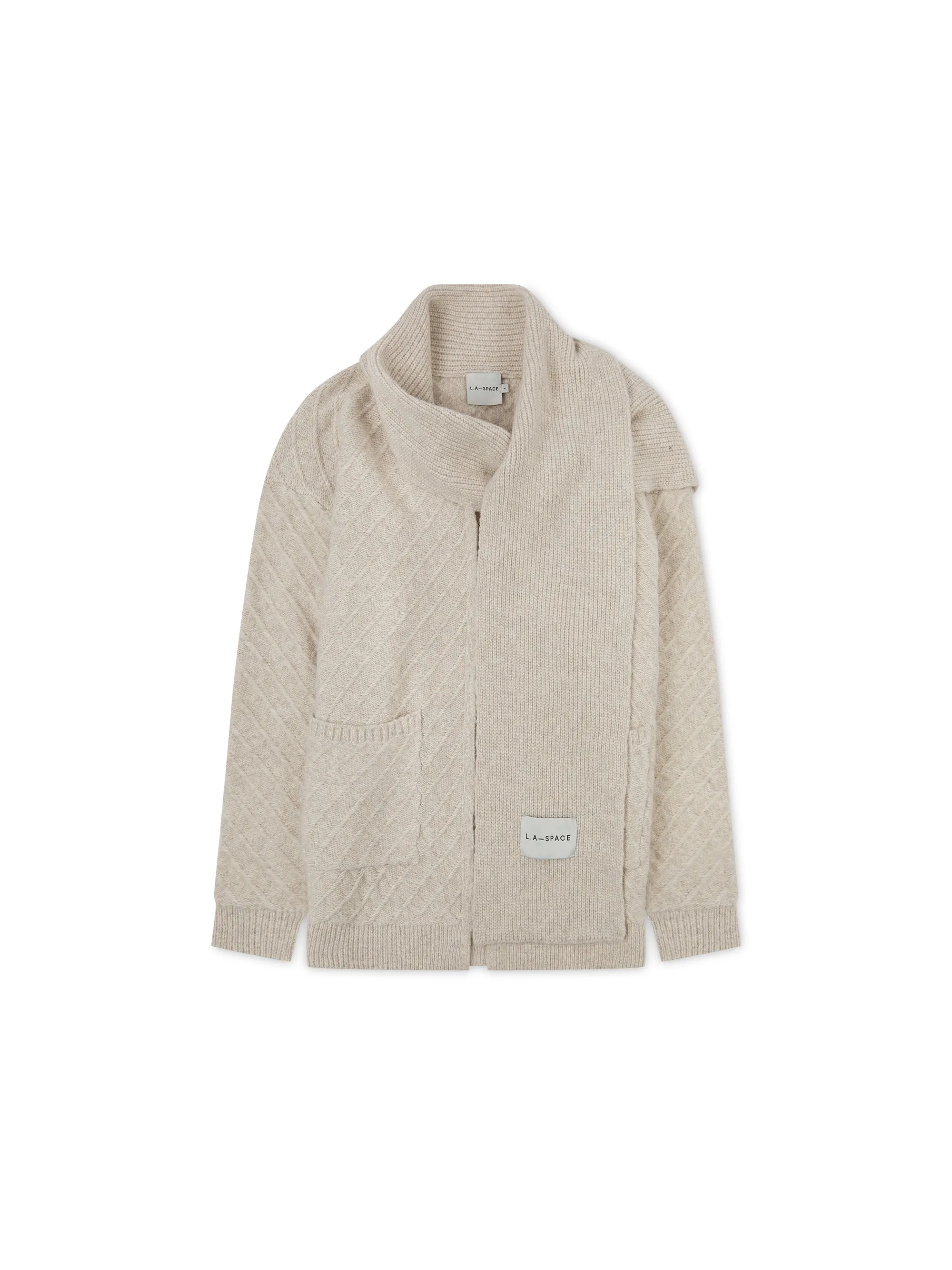 'CAMILLE' KNITTED CARDIGAN WITH SCARF DETAIL BEIGE