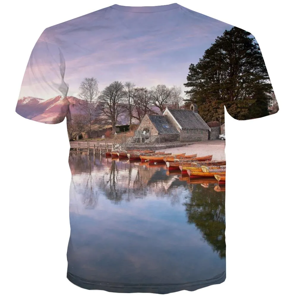 Camping T shirts Men Sunset T-shirts 3d Forest T-shirts Graphic Flame T shirts Funny