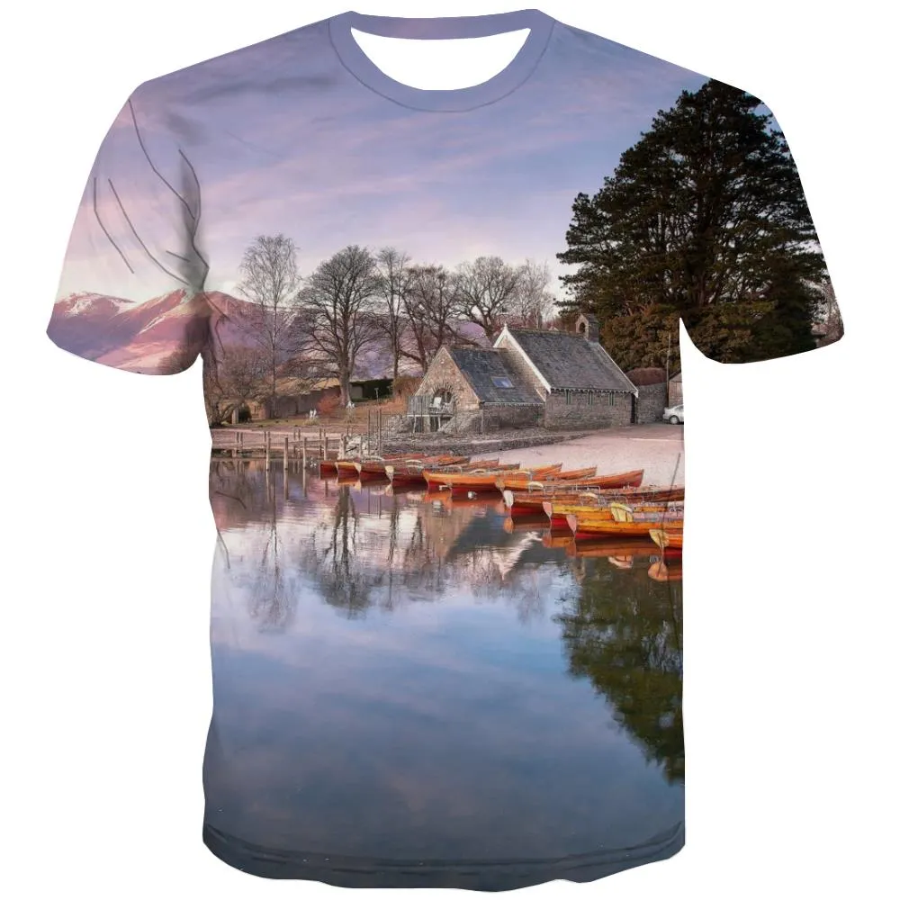 Camping T shirts Men Sunset T-shirts 3d Forest T-shirts Graphic Flame T shirts Funny