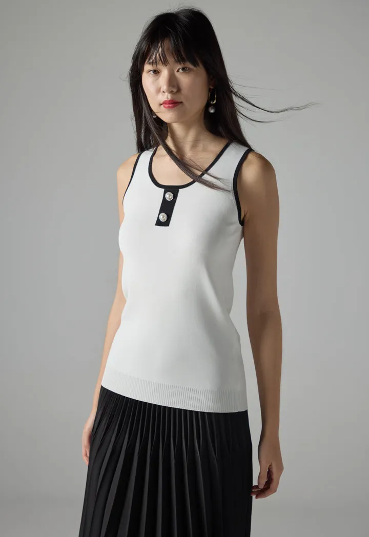 Choice Contrast Knitted Sleeveless Top Off White