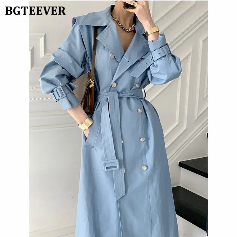 Christmas Gift Joskaa Elegant Lapel Double Breasted Long Women Trench Coats 2024 Autumn Winter Overcoat Full Sleeve Belted Ladies Windbreaker