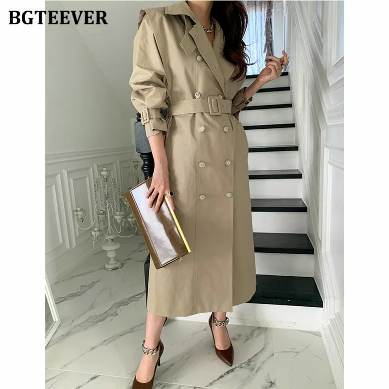 Christmas Gift Joskaa Elegant Lapel Double Breasted Long Women Trench Coats 2024 Autumn Winter Overcoat Full Sleeve Belted Ladies Windbreaker