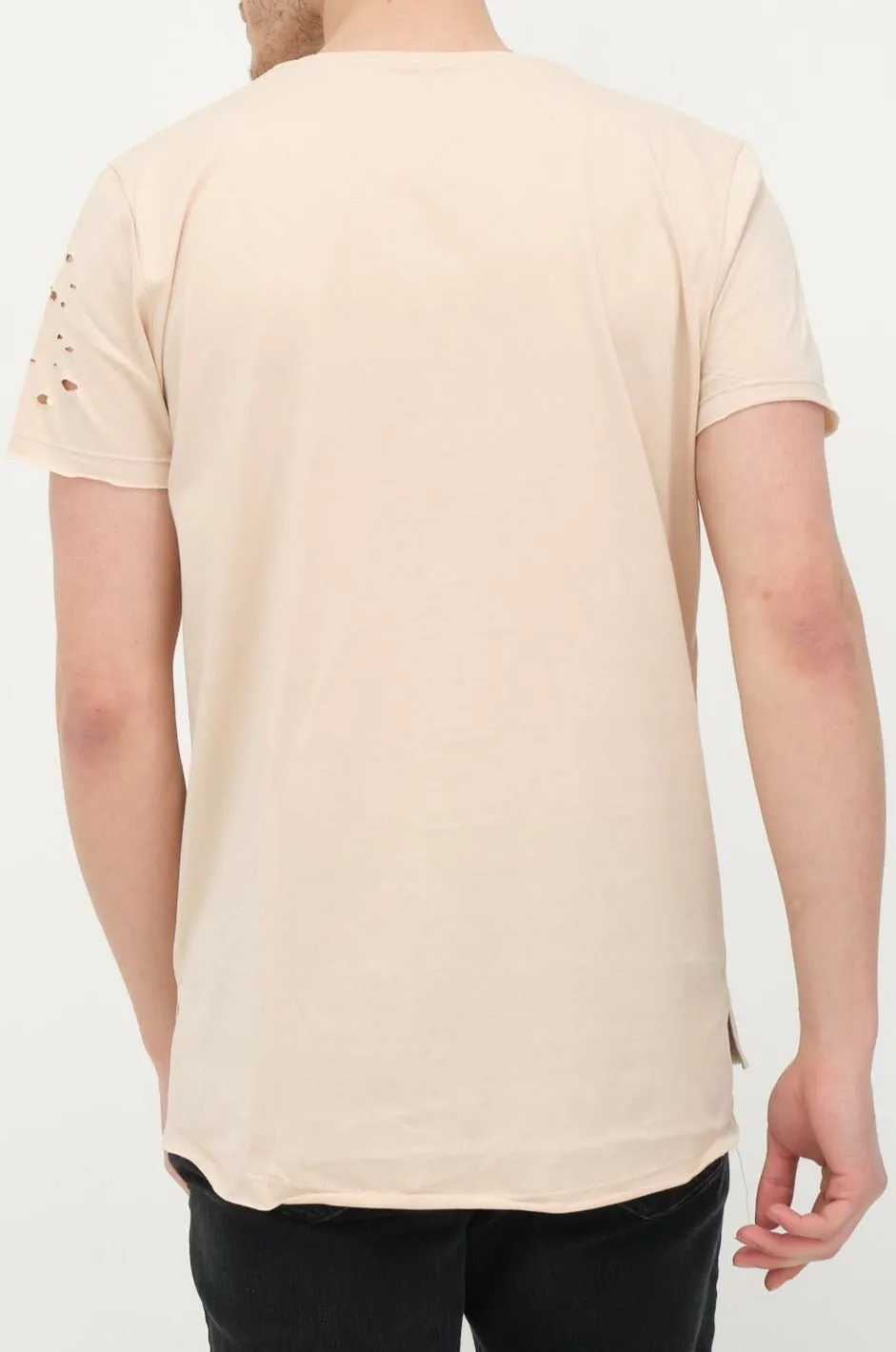 Distressed Button Down T-Shirt - Stone