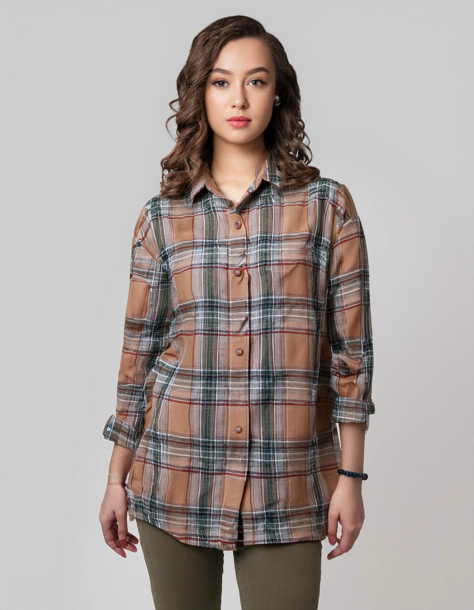 Earthy Tone Check Flannel Shirt