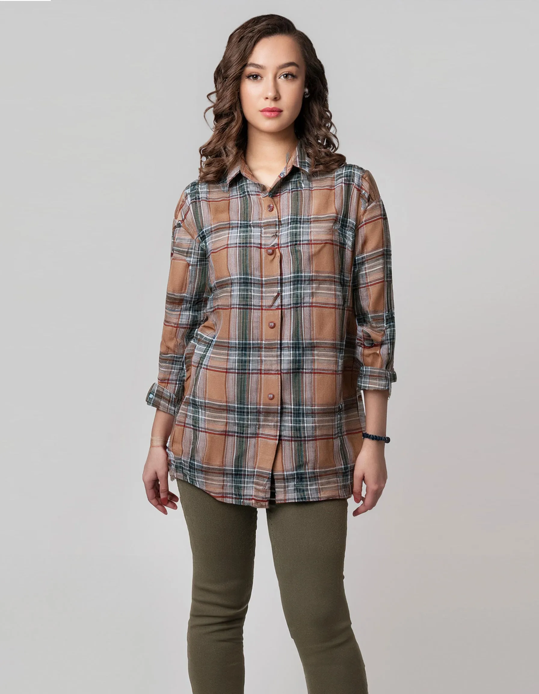 Earthy Tone Check Flannel Shirt