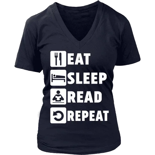 Eat, Sleep, Read, Repeat V-neck