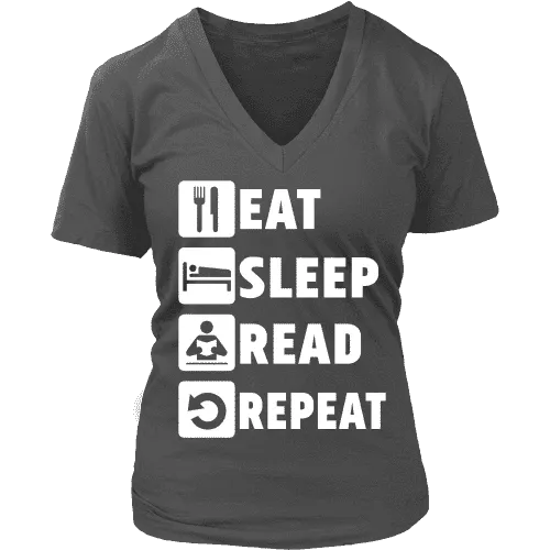 Eat, Sleep, Read, Repeat V-neck