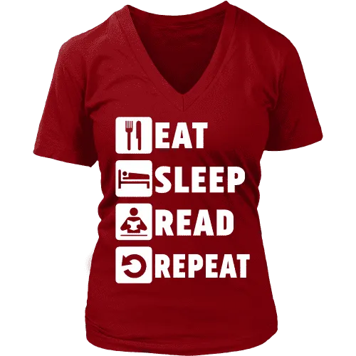 Eat, Sleep, Read, Repeat V-neck