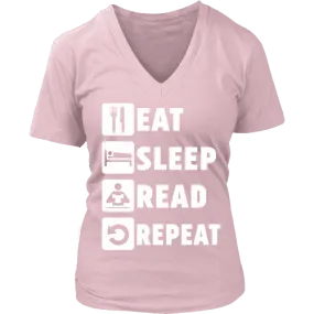 Eat, Sleep, Read, Repeat V-neck