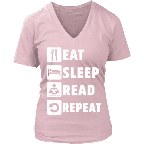 Eat, Sleep, Read, Repeat V-neck