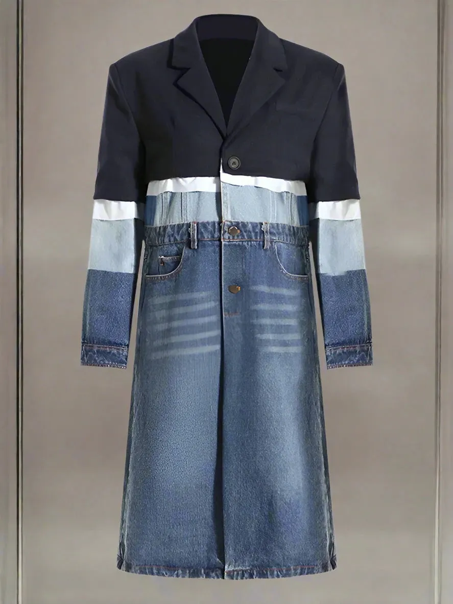 EM Women Blue Denim Color-block Coat