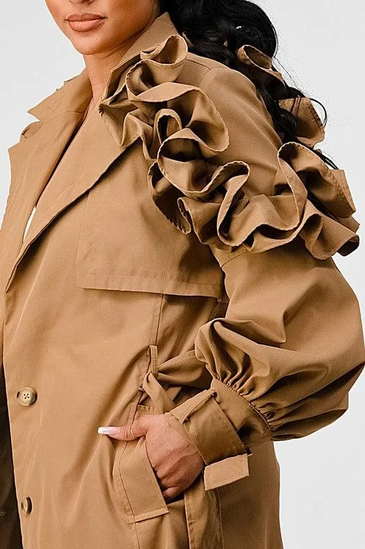 Floral Sleeve Trench Coat PLUS Size