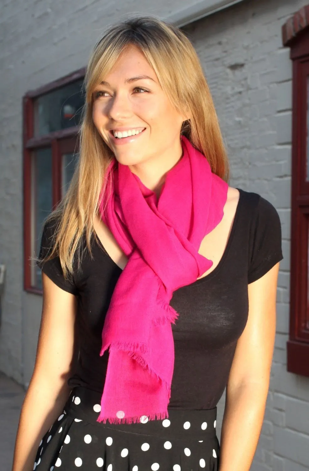 Fuchsia Bon-bon Fine Wool Scarf Wrap