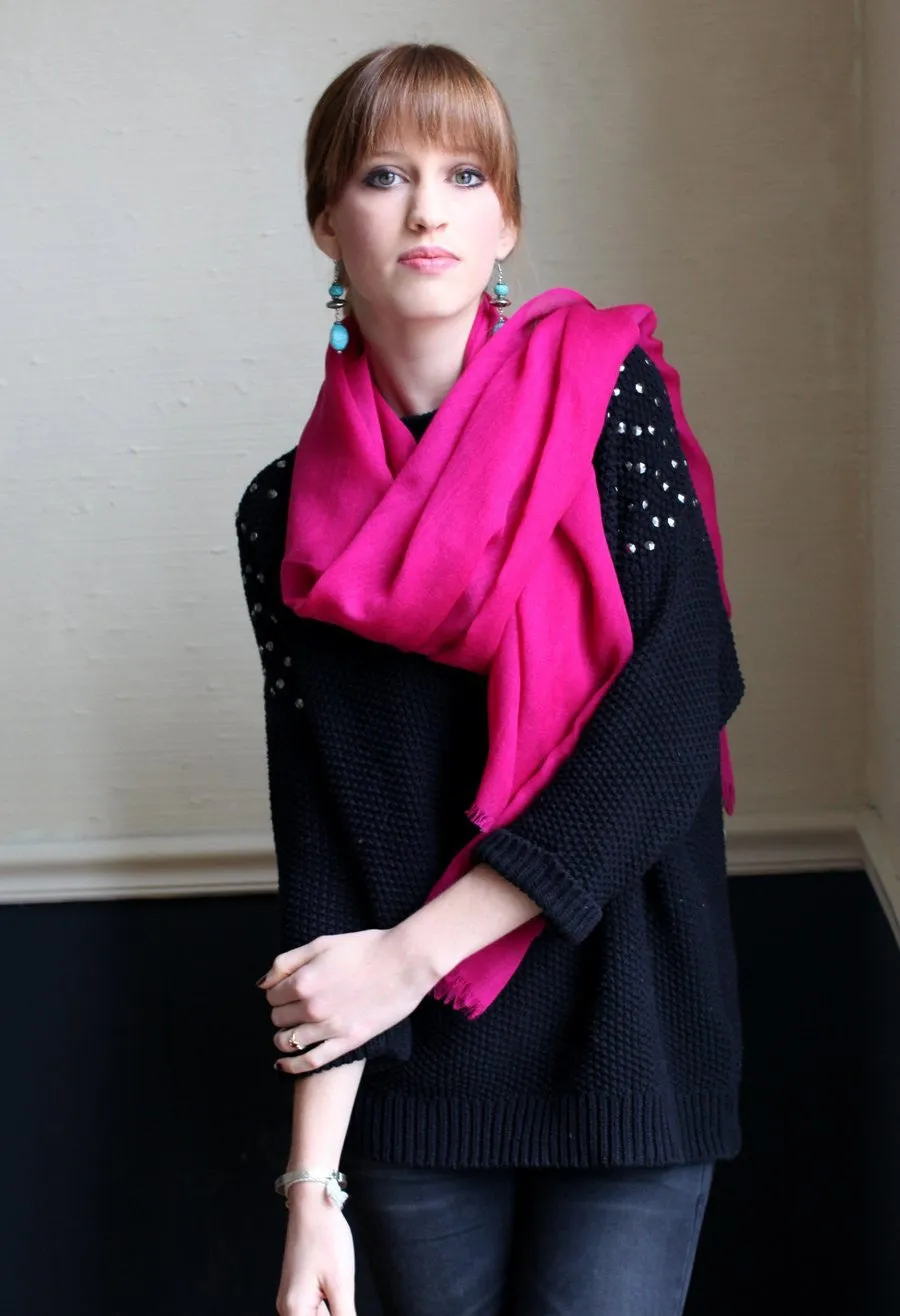 Fuchsia Bon-bon Fine Wool Scarf Wrap