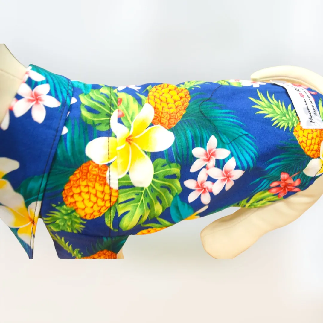 Hawaiian Dog's Shirts | Pineapple & Plumeria - Blue