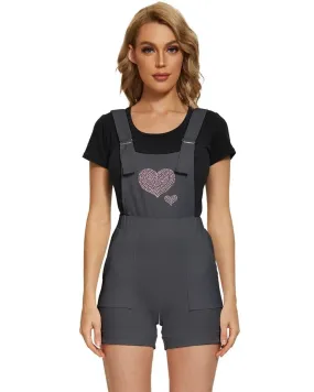 Heart Pink Short Overalls - Royal Gray