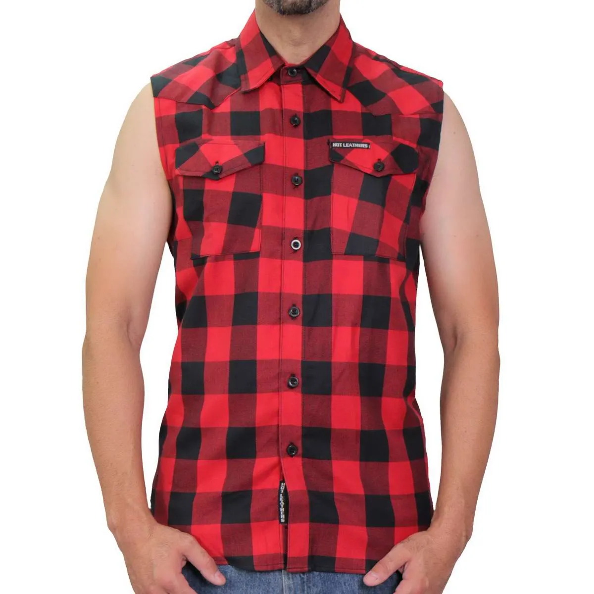 Hot Leathers FLM5001 Men’s Black and Red Sleeveless Cotton Flannel Shirt