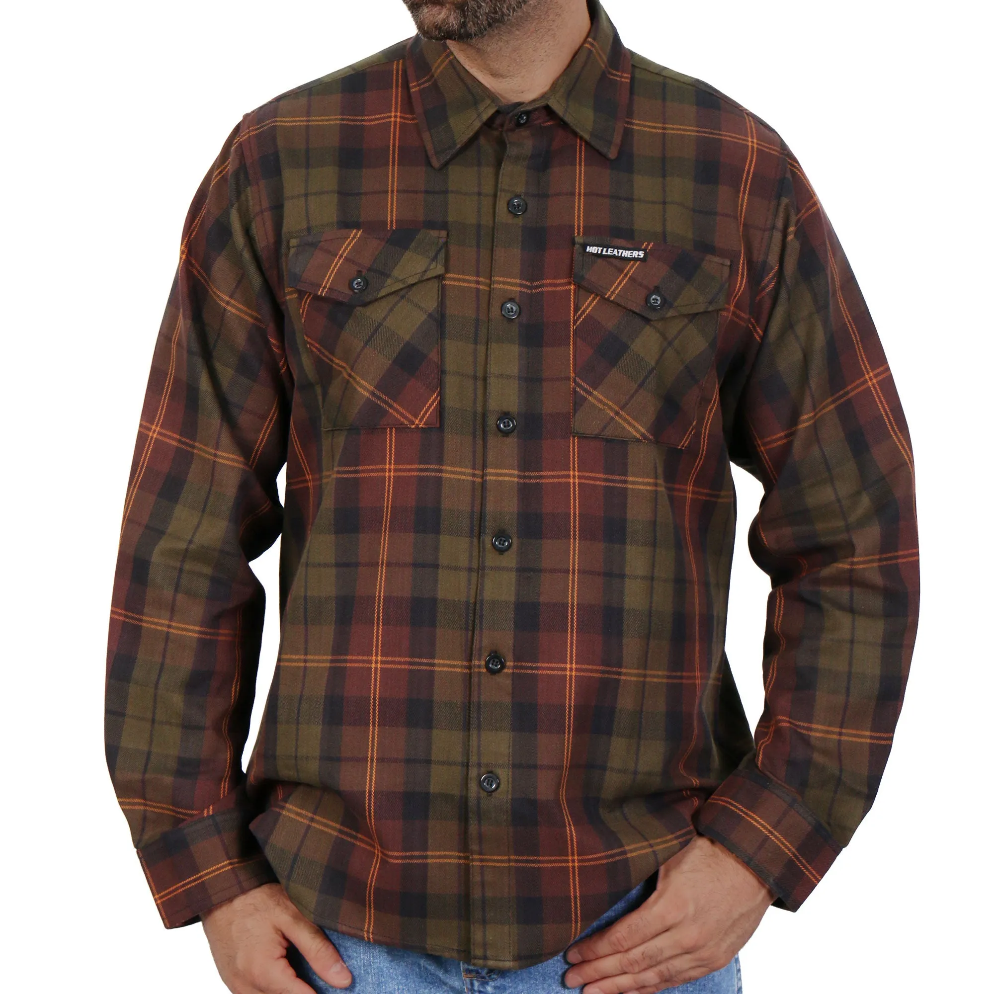 Hot Leathers Green Orange and Brown Flannel Shirt