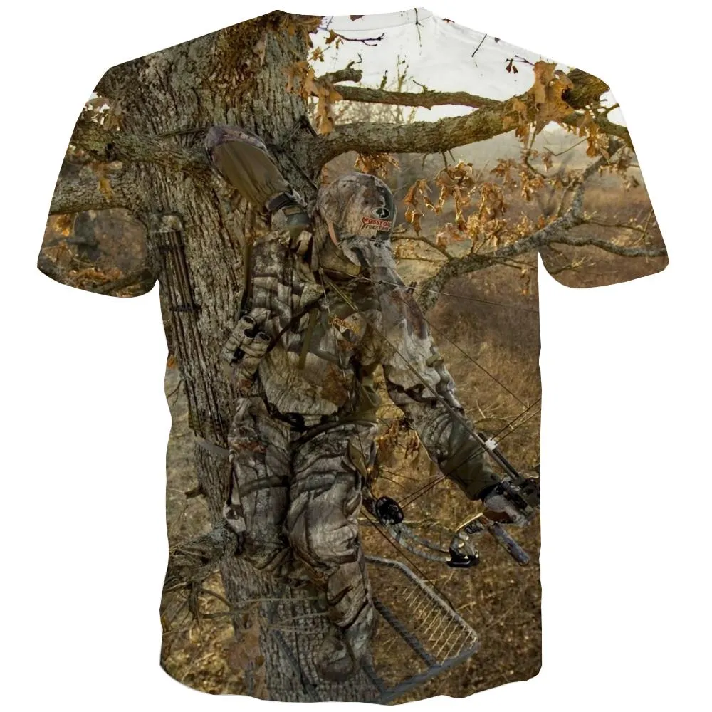 Hunting T shirts Men Jungle Shirt Print Deer T-shirts Graphic Shooter T-shirts 3d Camouflage T shirts Funny