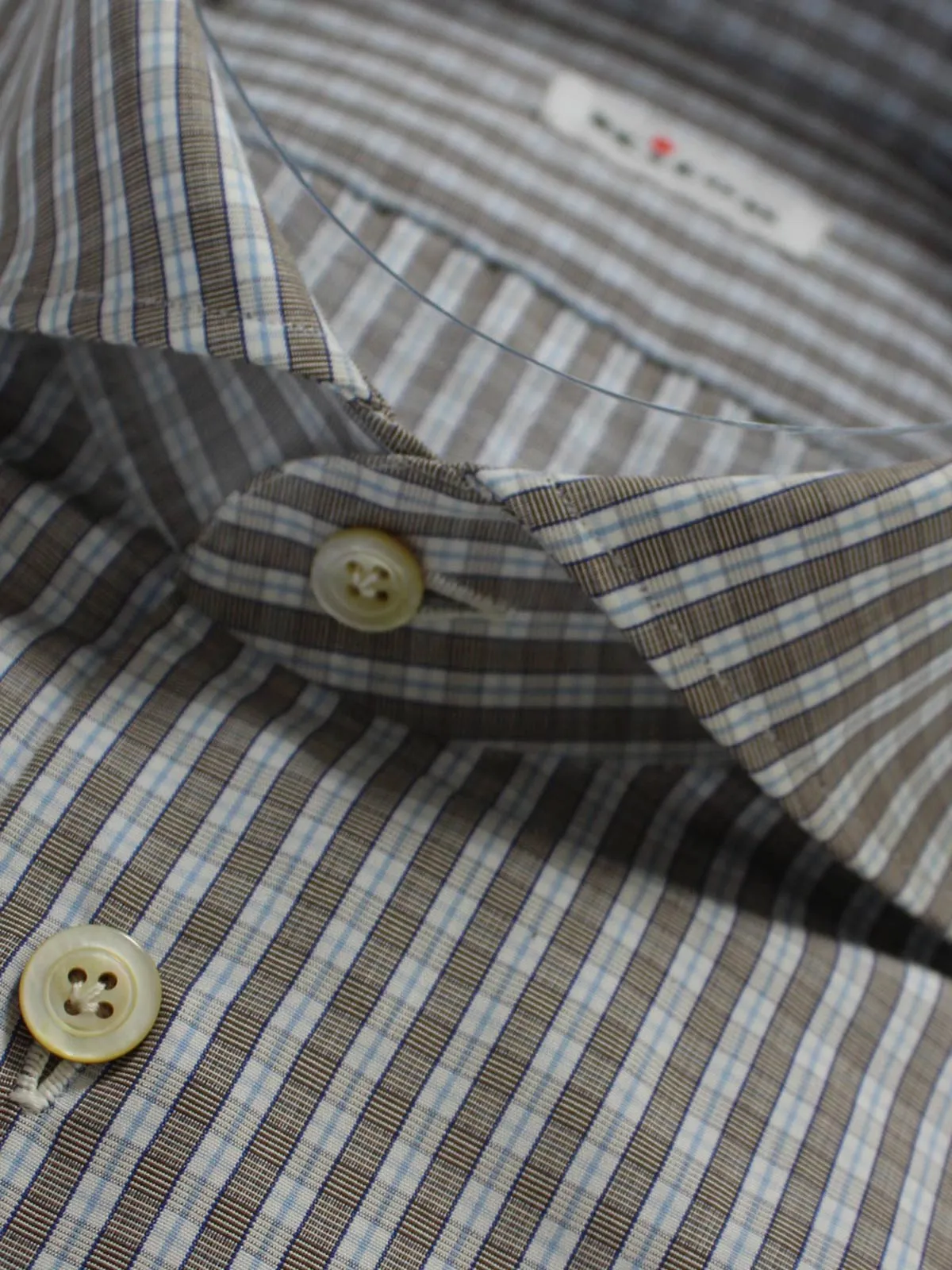 Kiton Dress Shirt White Brown Blue Check Spread Collar 40 - 15 3/4 SALE