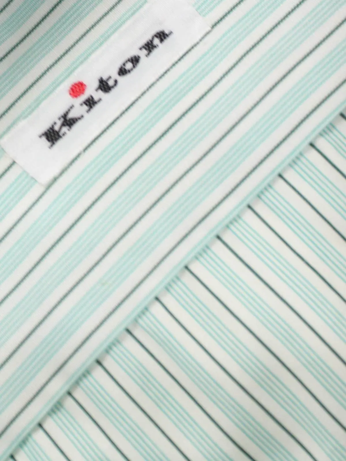 Kiton Dress Shirt White Green Aqua Stripes 44 - 17 1/2 REDUCED - SALE