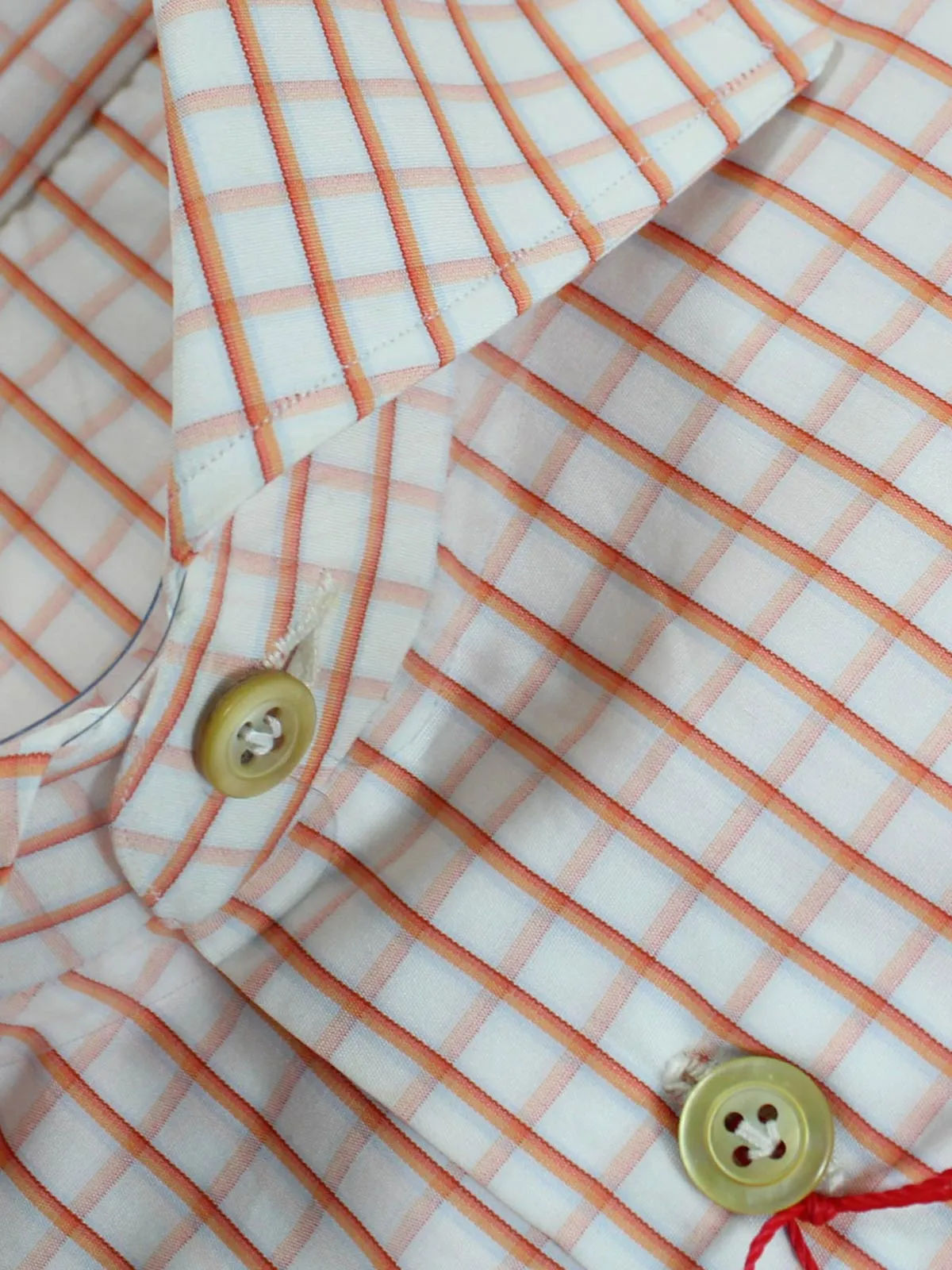 Kiton Dress Shirt White Orange Graph Check Spread Collar 44 - 17 1/2   REDUCED - SALE