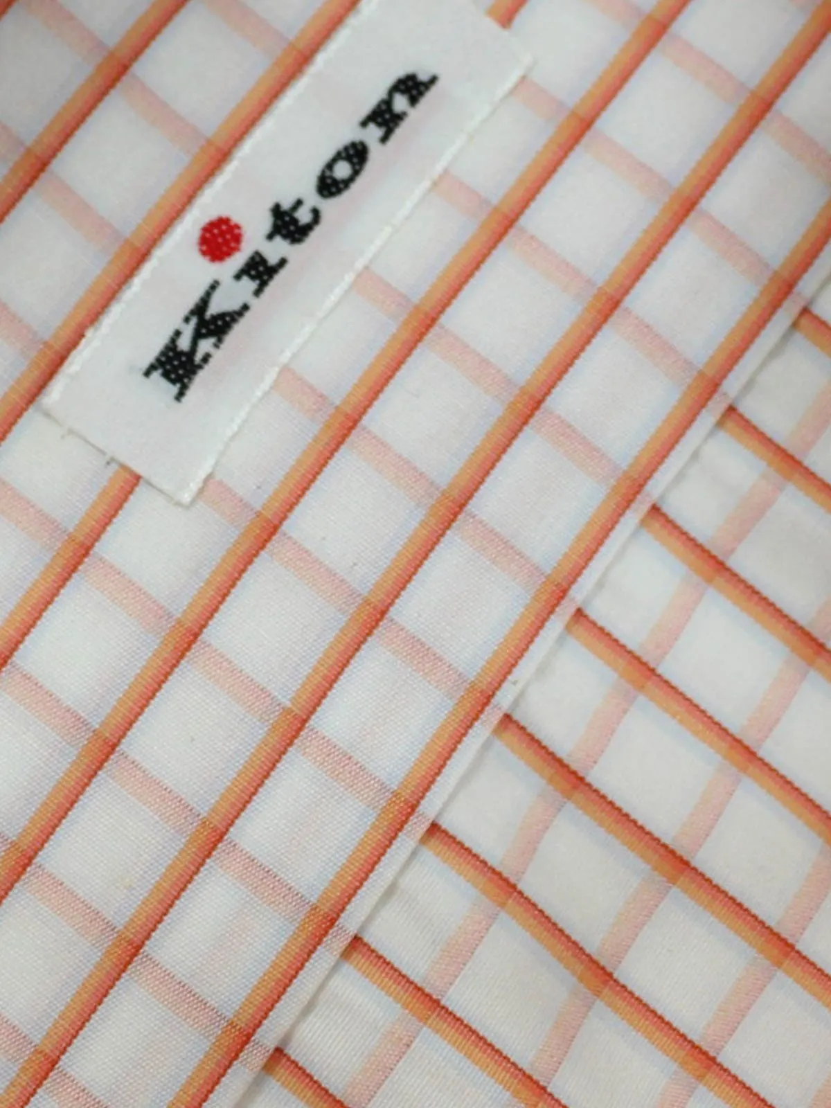 Kiton Dress Shirt White Orange Graph Check Spread Collar 44 - 17 1/2   REDUCED - SALE