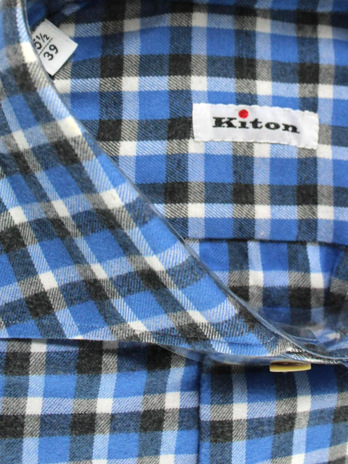 Kiton Sport Shirt Blue Check 39 - 15 1/2 BLACK FRIDAY SALE