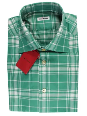 Kiton Sport Shirt White Green Plaid 39 - 15 1/2 REDUCED SALE