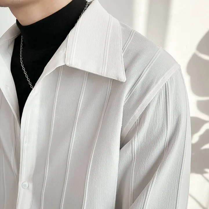 [Korean Style] Black/White Cotton Striped Shirts