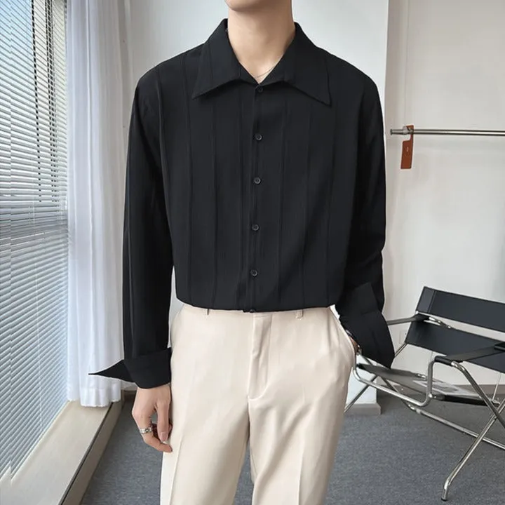 [Korean Style] Black/White Cotton Striped Shirts