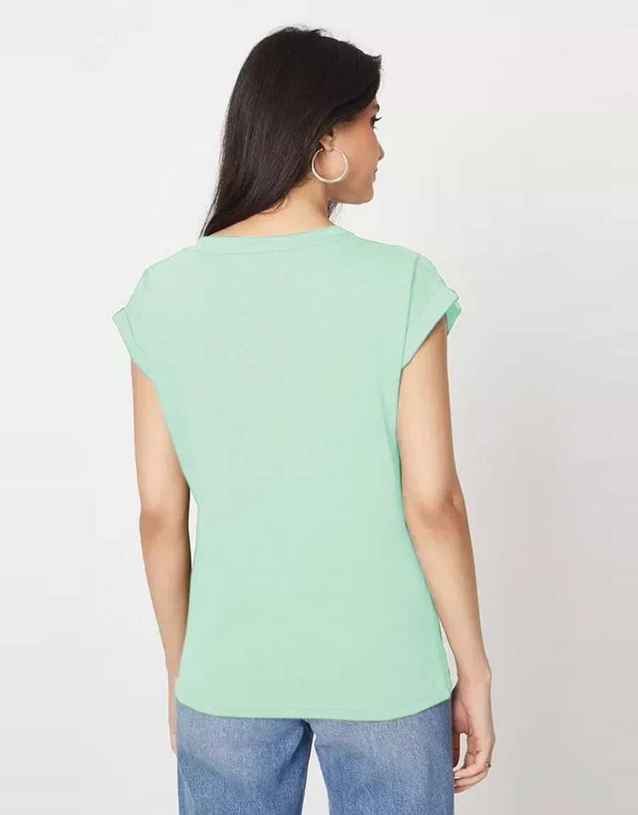 Ladies Roll Sleeve T-Shirt Mint Green