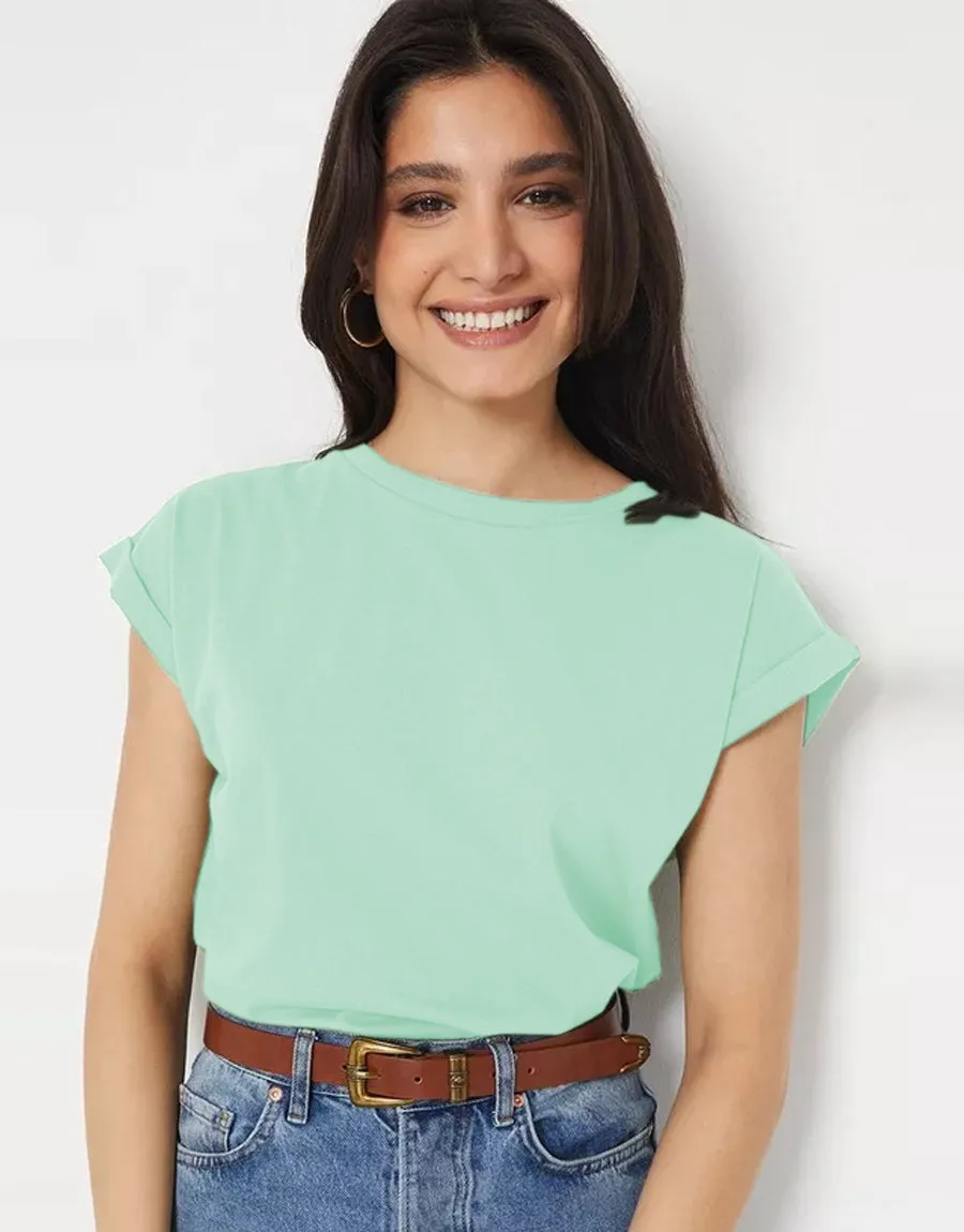 Ladies Roll Sleeve T-Shirt Mint Green